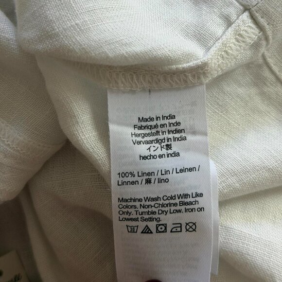 Madewell Contrast-Stitch Squareneck Top in 100% Linen in Salt, Size Small - Picture 8 of 9